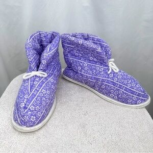 Lanz of Salzburg Womens Slippers Booties Large Purple White Loungewear NWOT
